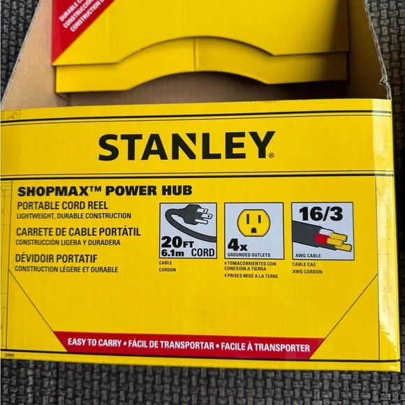 NEW IN BOX Stanley ShopMax Power Hub Potable 20’ Cord Reel - Picture 3 of 5